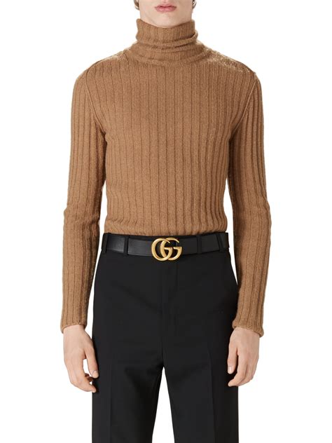 gucci turtleneck sweater ribbon|Fine rib knit wool turtleneck in black .